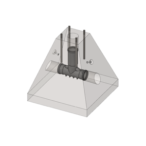 NOBI Mastefundament illustrasjon av skilfundament med innstøpt t-rør
