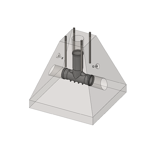 NOBI Mastefundament illustrasjon av skilfundament med innstøpt t-rør