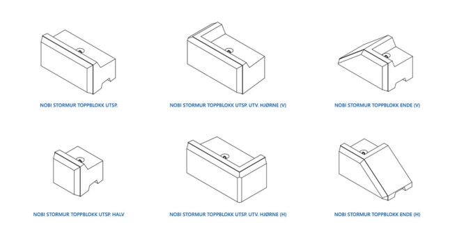 Toppløsninger for prefabrikkert støttemur i betong med store blokker